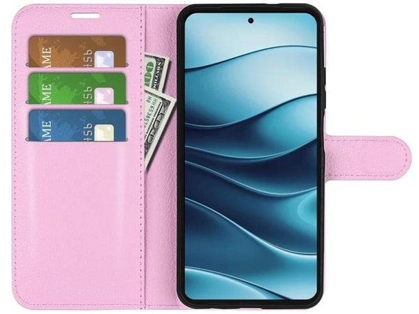 Lederhülle Portemonnaie Karten Ledertasche für Xiaomi Redmi Note 14 4G in rosa von Screenguard
