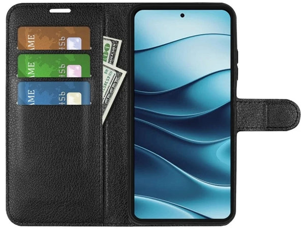 Lederhülle Portemonnaie Karten Ledertasche für Xiaomi Redmi Note 14 4G in schwarz von Screenguard
