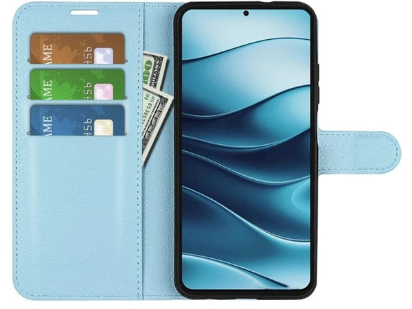 Lederhülle Portemonnaie Karten Ledertasche für Xiaomi Redmi Note 14 5G in hellblau von Screenguard