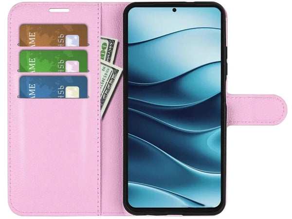Lederhülle Portemonnaie Karten Ledertasche für Xiaomi Redmi Note 14 5G in rosa von Screenguard