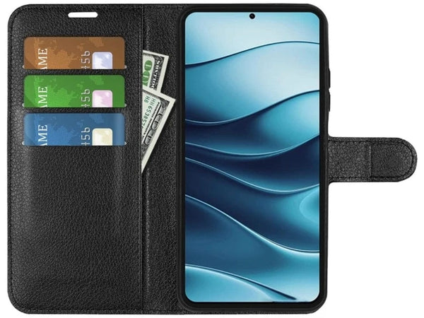 Lederhülle Portemonnaie Karten Ledertasche für Xiaomi Redmi Note 14 5G in schwarz von Screenguard