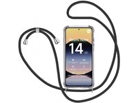 Necklace Handy Hülle mit Kordel Kette schwarz zum Tragen des Xiaomi Redmi Note 14 5G am Körper wie Handtasche Lanyard, stabil mit erhöhten Rändern und Kanten in transparent von Screenguard