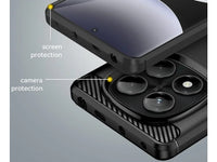 Flexible Handy Schutzhülle mit gebürster Carbon Textur auf der Rückseite für zum Schutz des Xiaomi Redmi Note 14 Pro 4G  Display und Gehäuse Case in schwarz von Screenguard