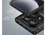 Flexible Handy Schutzhülle mit gebürster Carbon Textur auf der Rückseite für zum Schutz des Xiaomi Redmi Note 14 Pro 4G  Display und Gehäuse Case in schwarz von Screenguard