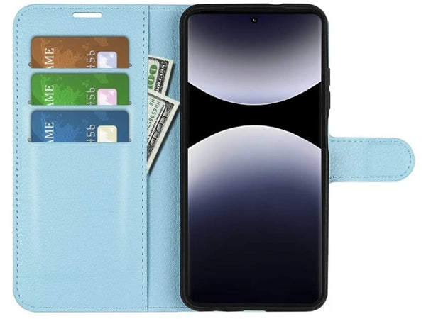 Lederhülle Portemonnaie Karten Ledertasche für Xiaomi Redmi Note 14 Pro 4G in hellblau von Screenguard