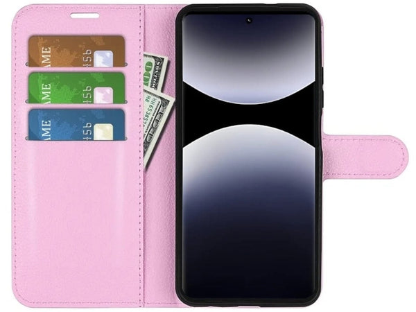 Lederhülle Portemonnaie Karten Ledertasche für Xiaomi Redmi Note 14 Pro 4G in rosa von Screenguard
