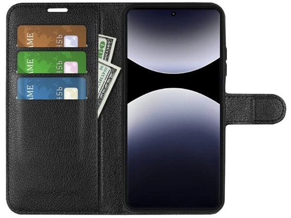 Lederhülle Portemonnaie Karten Ledertasche für Xiaomi Redmi Note 14 Pro 4G in schwarz von Screenguard