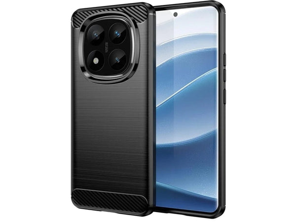 Flexible Handy Schutzhülle mit gebürster Carbon Textur auf der Rückseite für zum Schutz des Xiaomi Redmi Note 14 Pro+ 5G  Display und Gehäuse Case in schwarz von Screenguard
