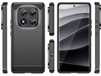 Flexible Handy Schutzhülle mit gebürster Carbon Textur auf der Rückseite für zum Schutz des Xiaomi Redmi Note 14 Pro 5G  Display und Gehäuse Case in schwarz von Screenguard