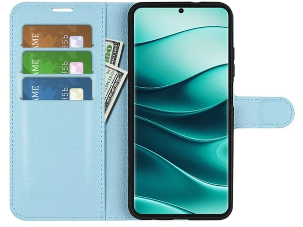 Lederhülle Portemonnaie Karten Ledertasche für Xiaomi Redmi Note 14 Pro+ 5G in hellblau von Screenguard