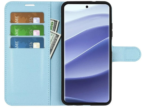 Lederhülle Portemonnaie Karten Ledertasche für Xiaomi Redmi Note 14 Pro 5G in hellblau von Screenguard