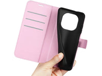 Lederhülle Karten Wallet Ledertasche Etui für Xiaomi Redmi Note 14 Pro+ 5G in rosa von Screenguard