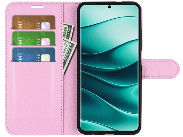 Lederhülle Portemonnaie Karten Ledertasche für Xiaomi Redmi Note 14 Pro+ 5G in rosa von Screenguard