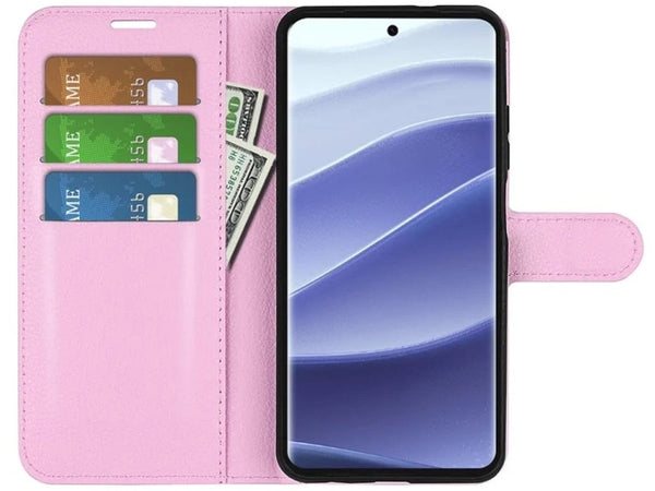 Lederhülle Portemonnaie Karten Ledertasche für Xiaomi Redmi Note 14 Pro 5G in rosa von Screenguard