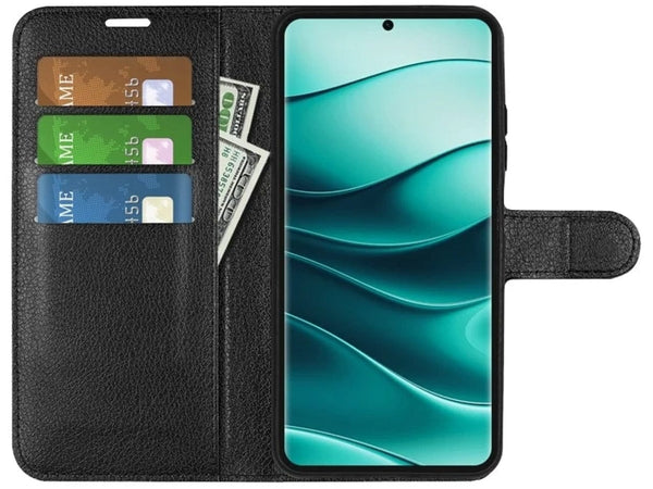 Lederhülle Portemonnaie Karten Ledertasche für Xiaomi Redmi Note 14 Pro+ 5G in schwarz von Screenguard