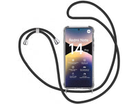 Necklace Handy Hülle mit Kordel Kette schwarz zum Tragen des Xiaomi Redmi Note 14 Pro 5G am Körper wie Handtasche Lanyard, stabil mit erhöhten Rändern und Kanten in transparent von Screenguard
