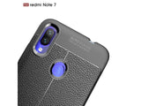 Soft TPU Case mit Design aus feinem veganen Leder für Xiaomi Redmi Note 7 stabil mit erhöhten Rändern und Kanten in schwarz von Screenguard