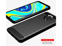 Flexible Handy Schutzhülle mit gebürster Carbon Textur auf der Rückseite für zum Schutz des Xiaomi Redmi Note 9 Pro  Display und Gehäuse Case in schwarz von Screenguard