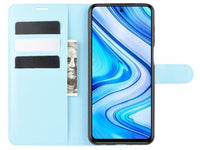 Lederhülle Karten Wallet Ledertasche Etui für Xiaomi Redmi Note 9 Pro in hellblau von Screenguard