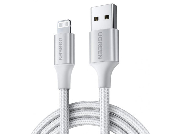 UGREEN iPhone Lightning USB Ladekabel Nylon Alu MFi 1 Meter silber